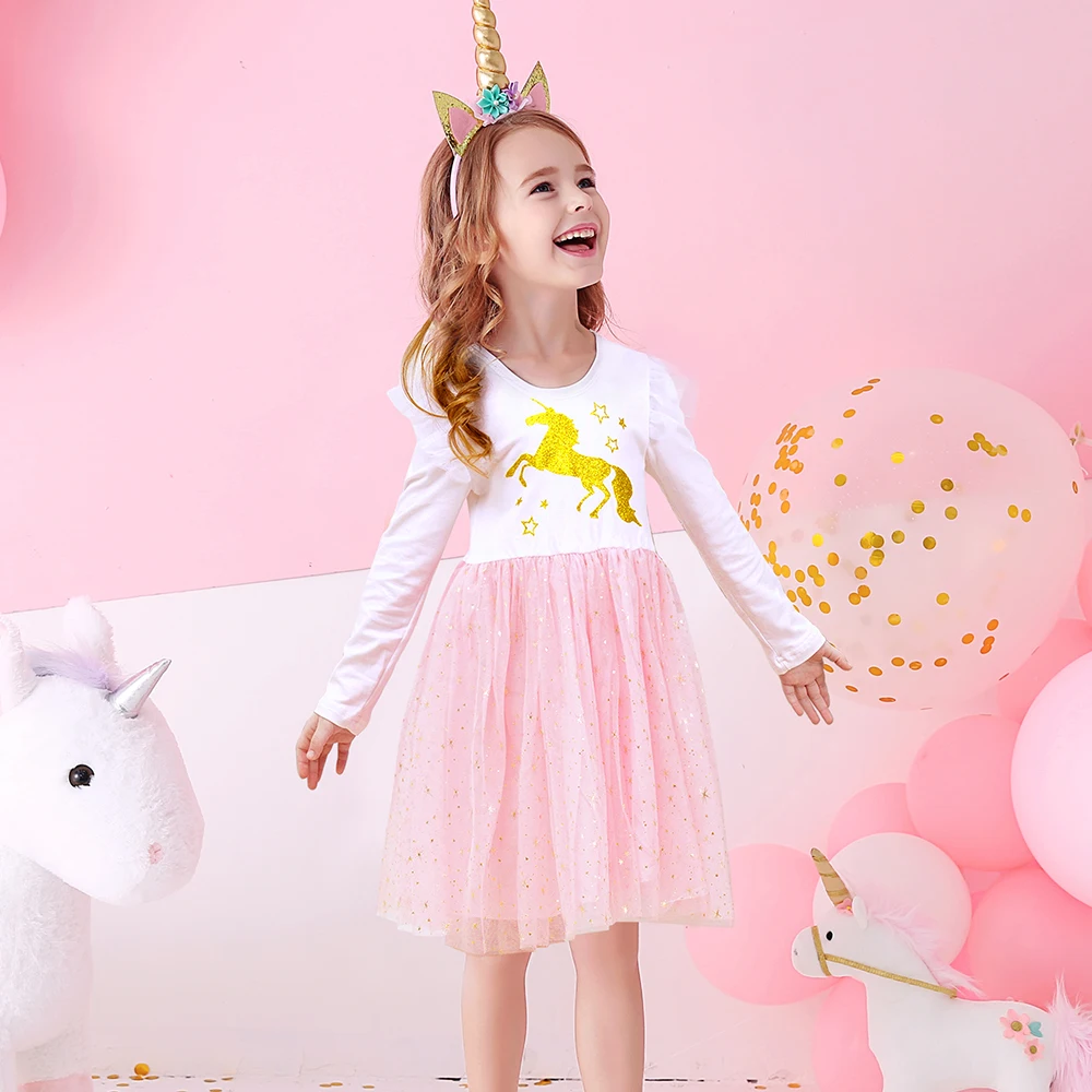DXTON Vestido niña de algodón con estampado unicornio - imagen 5