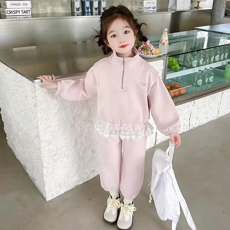 Conjunto de sudadera y pantalón infantil – Diseño con encaje para primavera - imagen 3