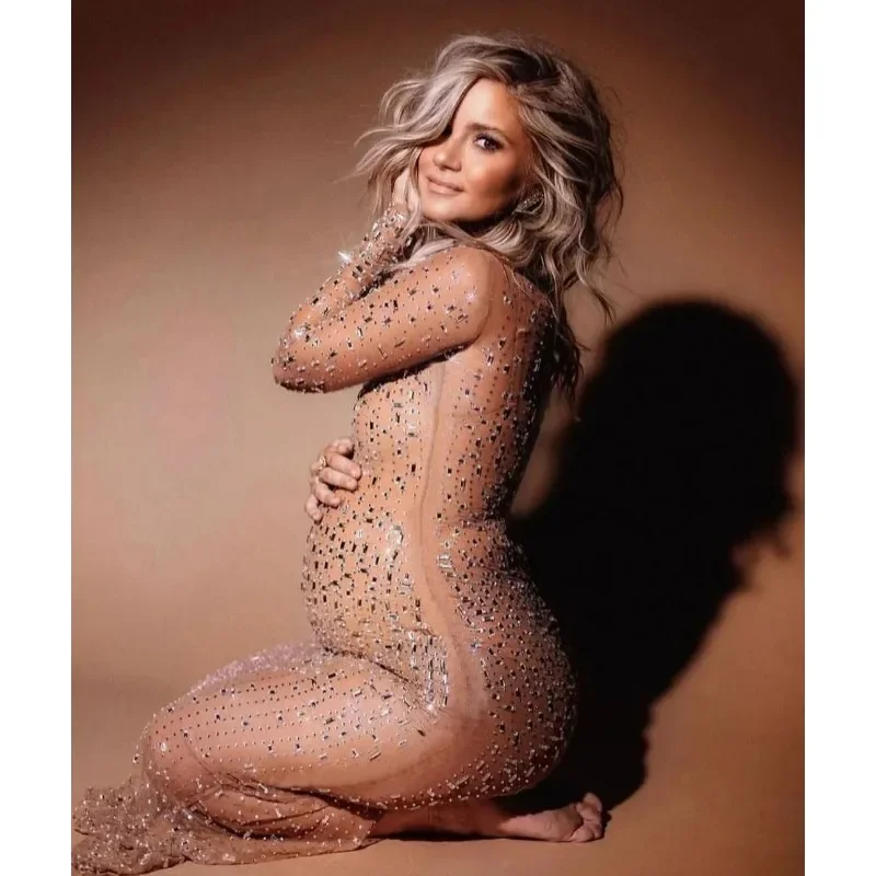Vestido premamá de malla elástica para sesiones de fotos - imagen 2