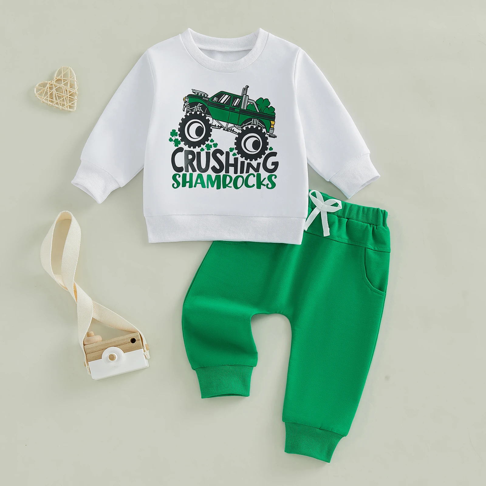 Conjunto de bebé primavera: sudadera y pantalón con estampado trébol - imagen 2