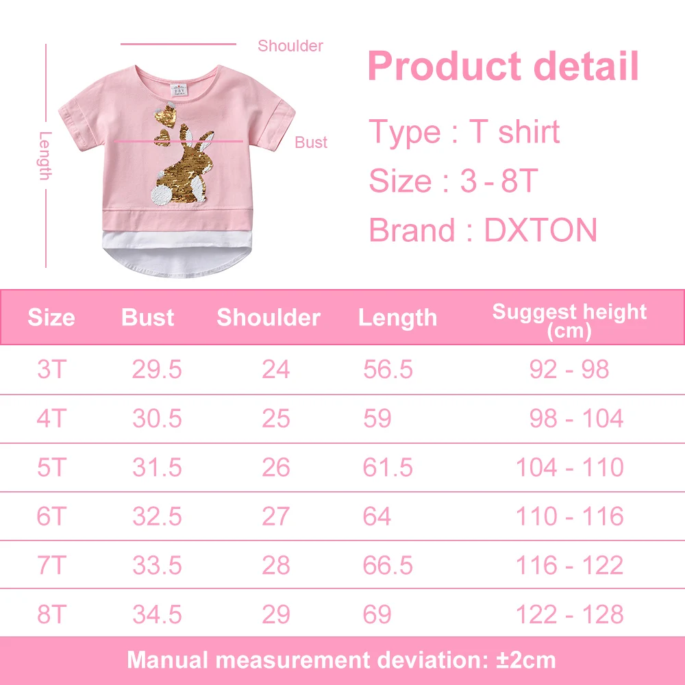 Camiseta infantil de manga corta con motivo de conejo y lentejuelas