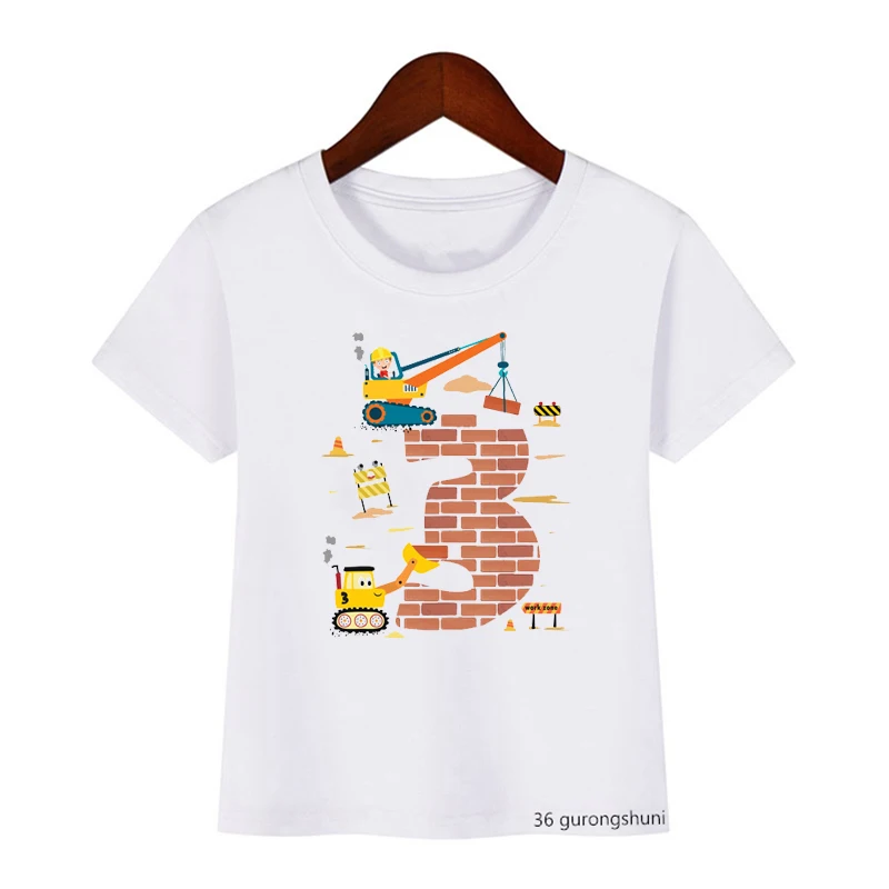 Camiseta excavadora grúa kawaii para niño y niña manga corta