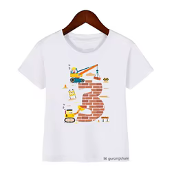 Camiseta excavadora grúa kawaii para niño y niña manga corta