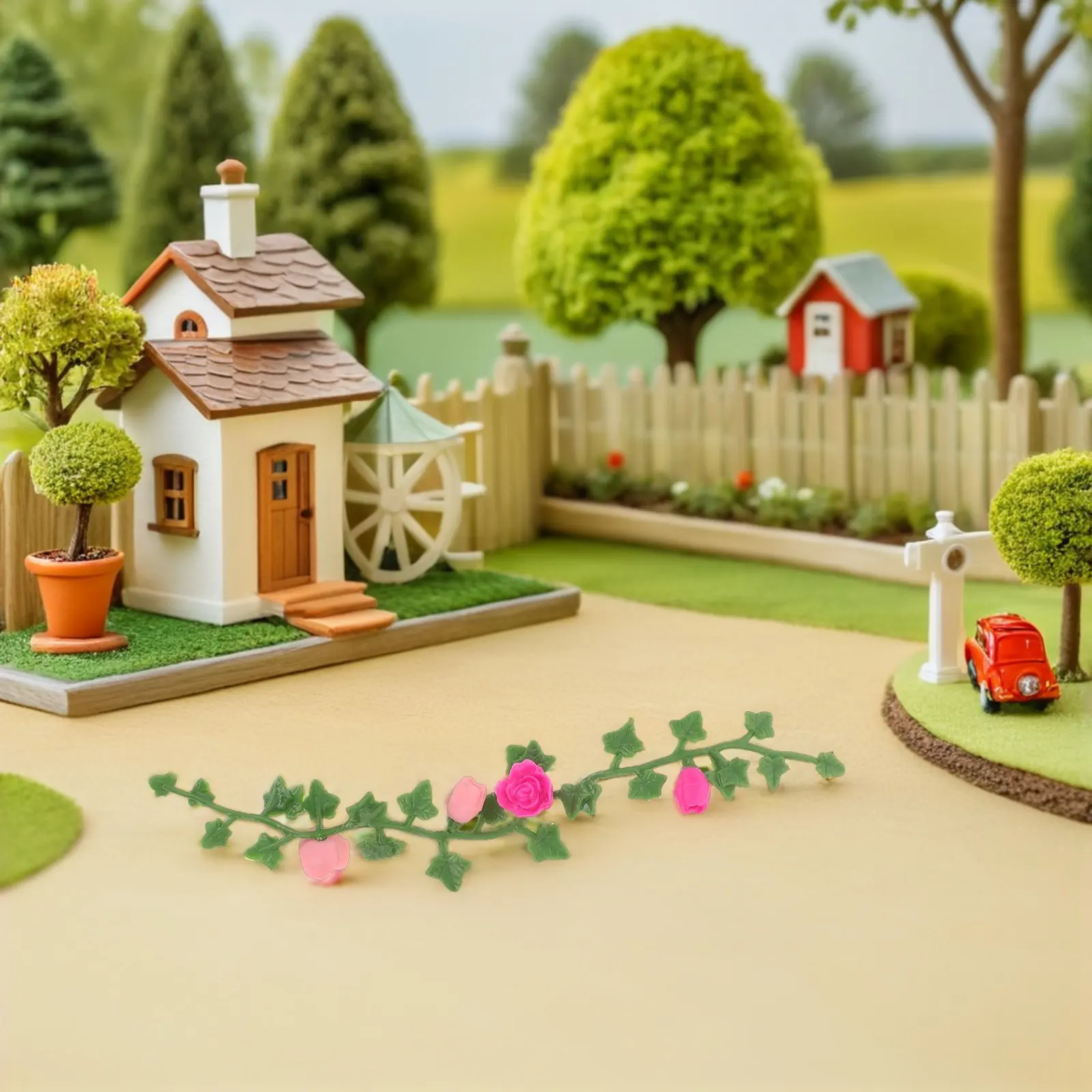 Flores artificiales rosas miniatura para decorar casa de muñecas