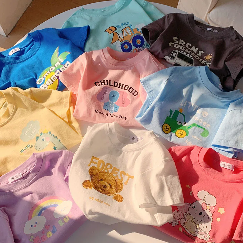 Camiseta niños algodón estampado dibujos animados manga corta verano - imagen 2