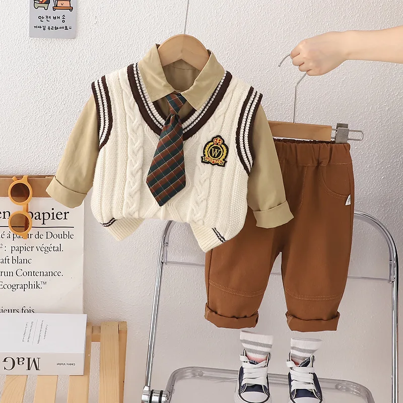 Conjunto de otoño para bebé: chaleco, camisa y pantalón de algodón - imagen 2