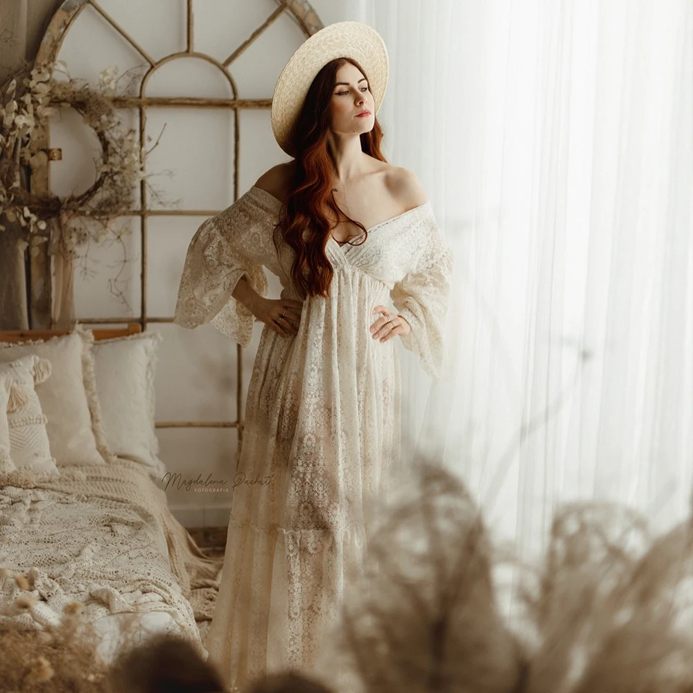 Vestido bohemio de embarazo con encaje en algodón para sesión fotos - imagen 4