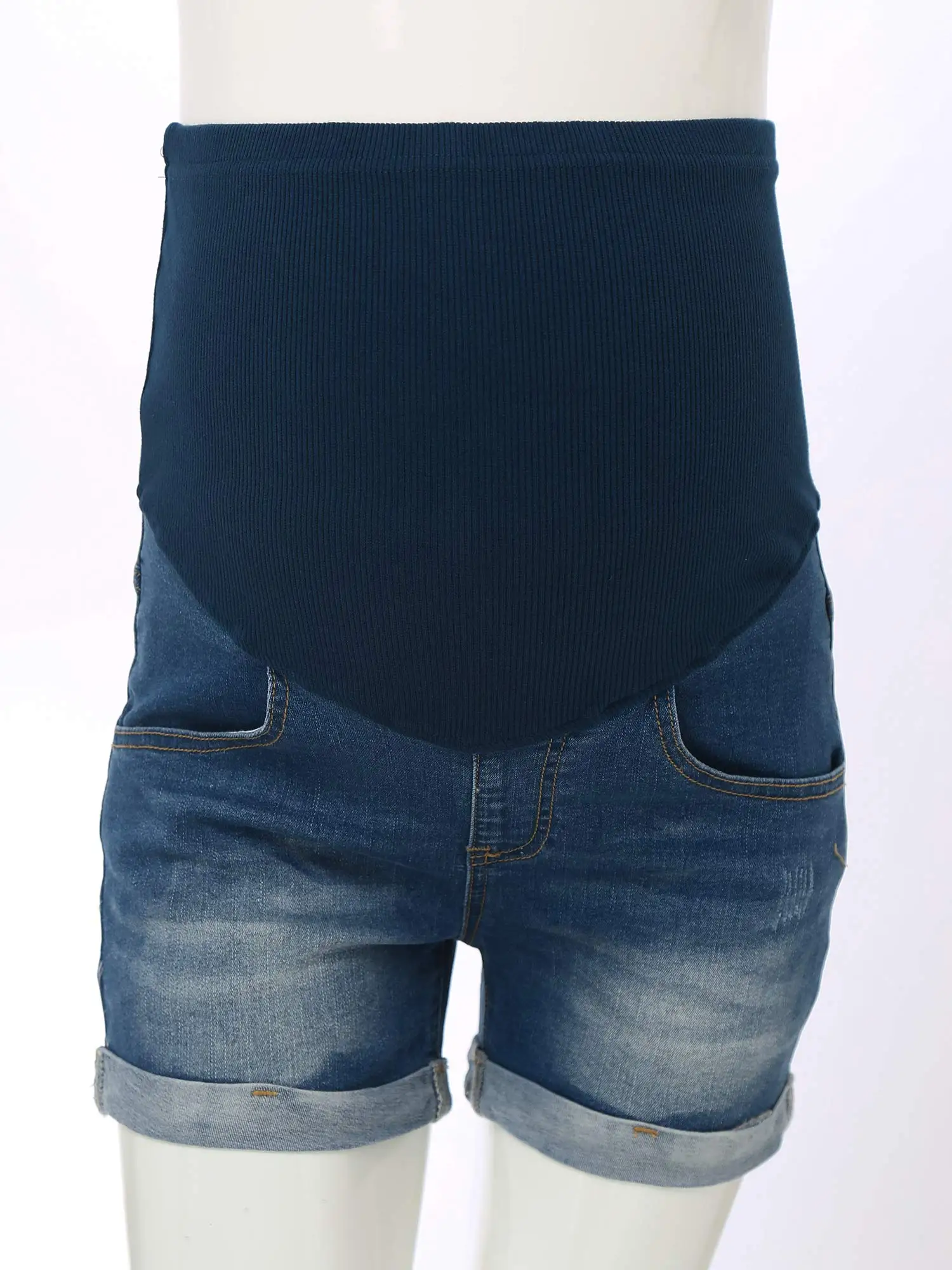 Pantalones cortos vaqueros de maternidad cintura alta elástica - imagen 2