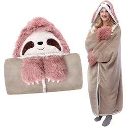 Manta con capucha de perezoso para invierno con guantes