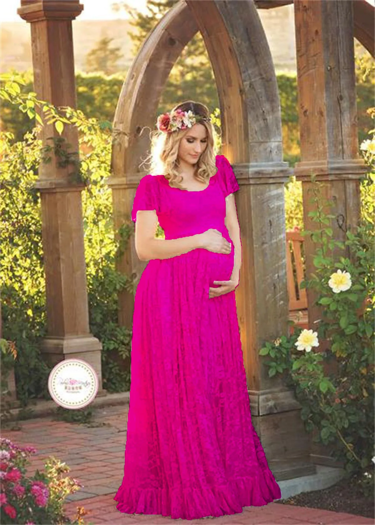 Opción en tonos rosa para fotos de maternidad