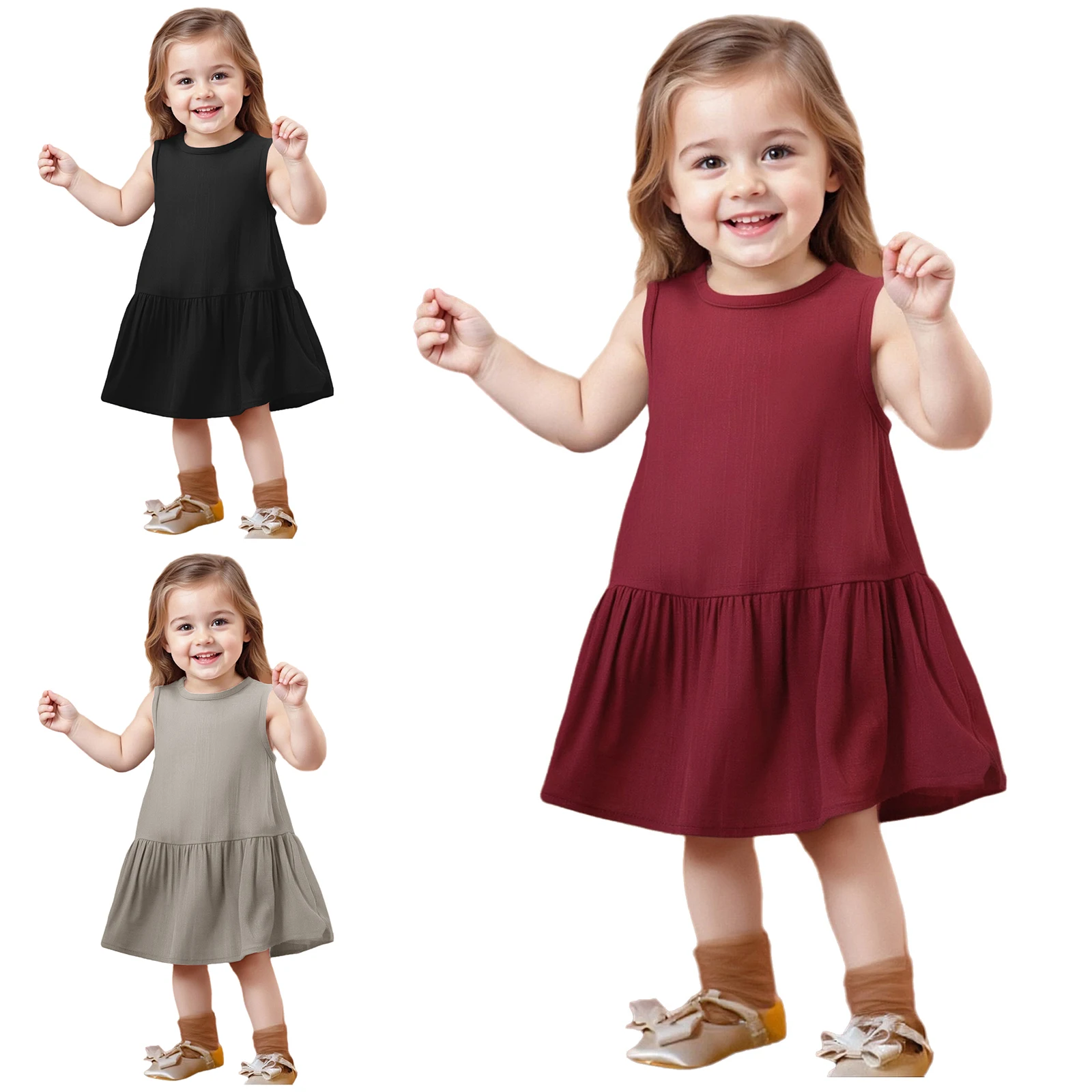 Vestido retro de lino y algodón para niña – Acampanado sin mangas - imagen 2