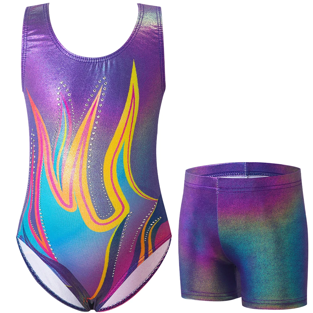 Leotardos de gimnasia para niñas con pantalón corto brillante - imagen 3