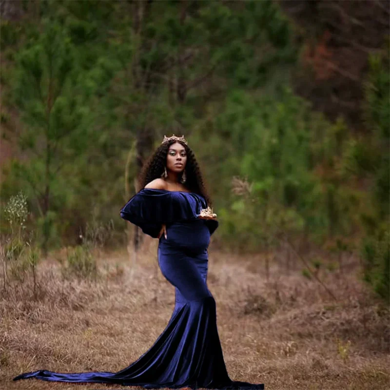 Vestido de maternidad invierno terciopelo dorado con encaje - imagen 5