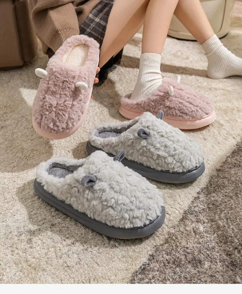 Zapatillas de invierno para mujer con forro polar de felpa, diseño acogedor