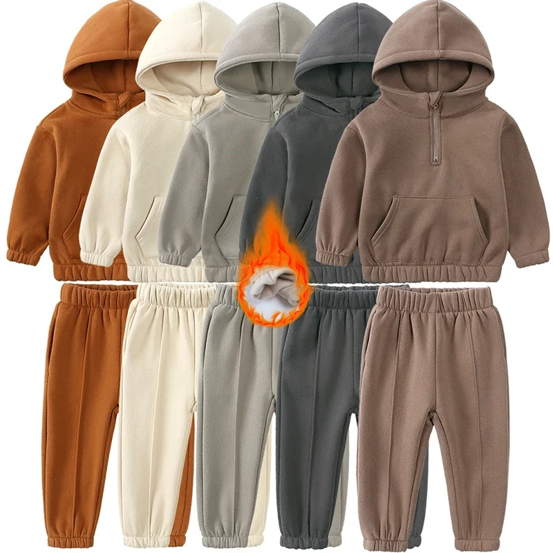 Milangel Conjunto sudadera capucha niños chándal 2 6 años color sólido 2 piezas - imagen 2