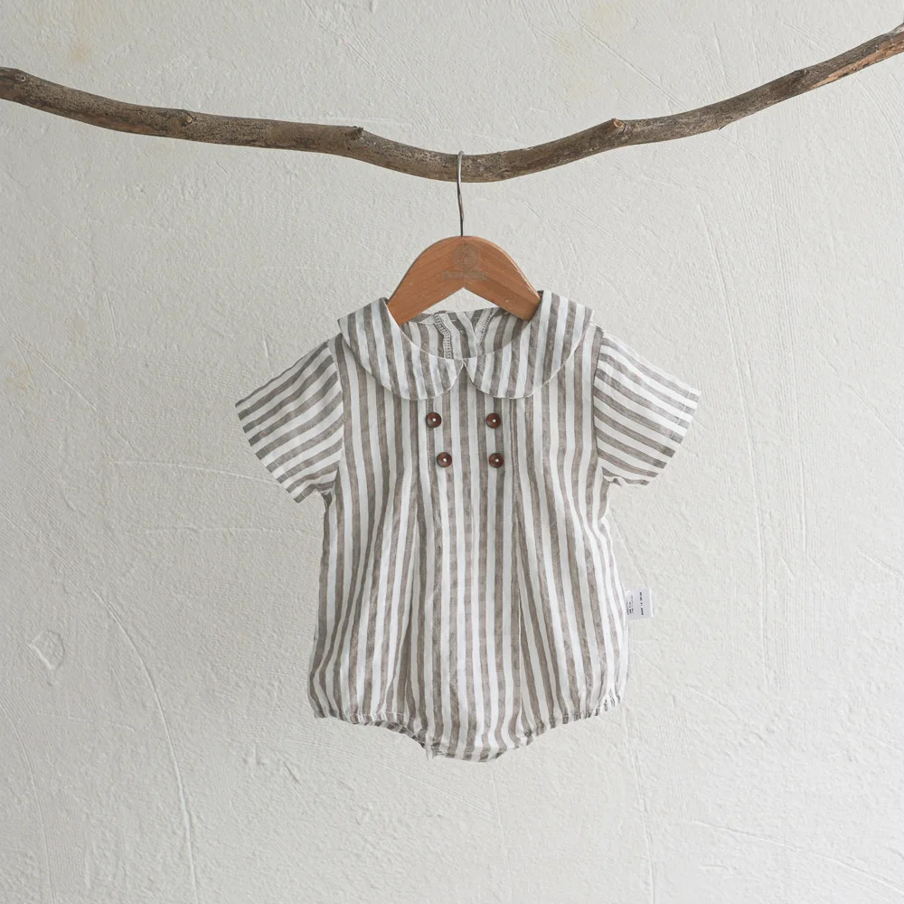 Milangel body bebé lino algodón rayas cuello Peter Pan - imagen 5