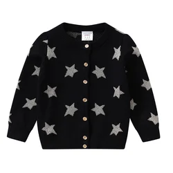 DXTON Cárdigan de algodón para niñas con estrellas de manga larga