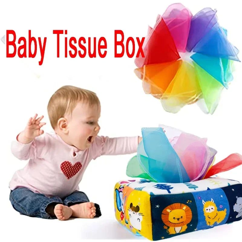 Juguete Montessori para bebé: caja de pañuelos sensorial