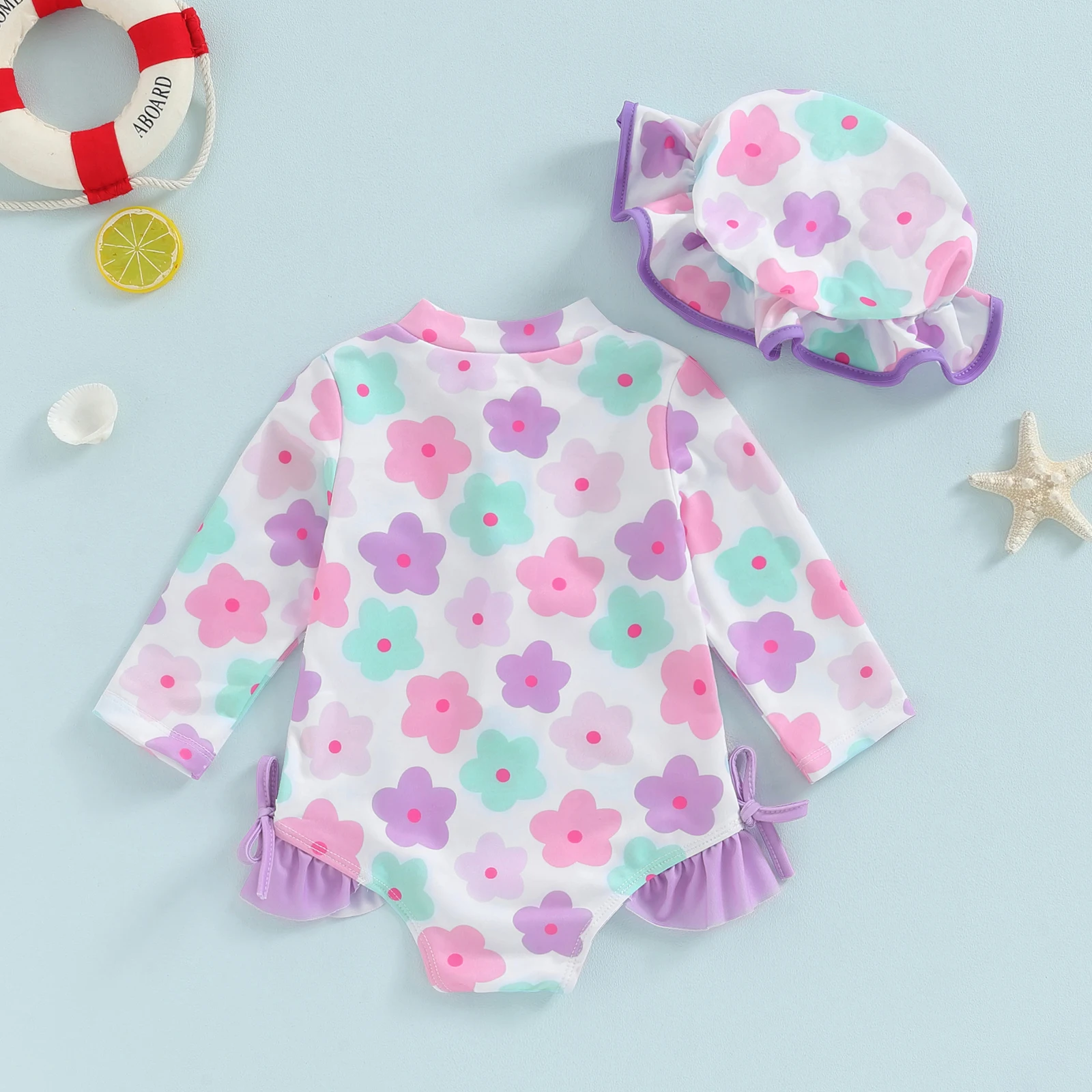Bañador Tregren manga larga con estampado floral y gorrito para niña - imagen 5