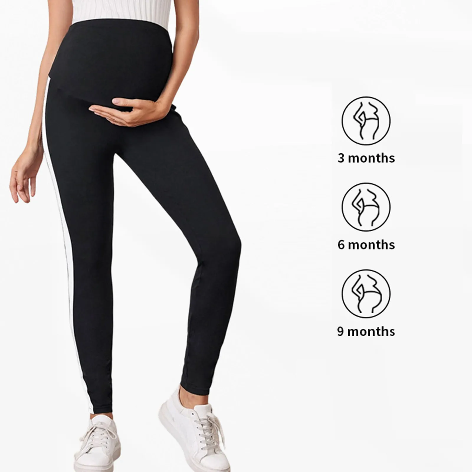 Mallas premamá con cintura elástica y rayas laterales para yoga - imagen 4