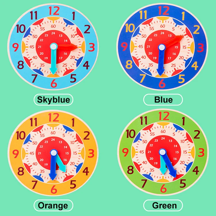 Reloj de madera con paleta de colores para aprendizaje temprano