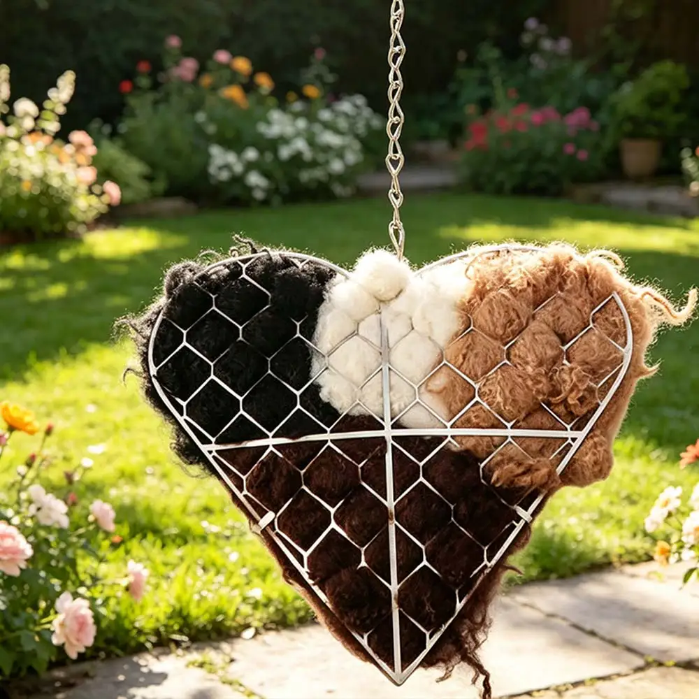 Nido para pájaros artesanal de fibra alpaca con forma corazón - imagen 5