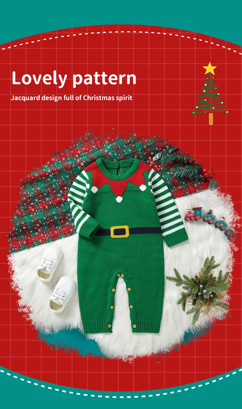 Bebé con pelele de Navidad en verde