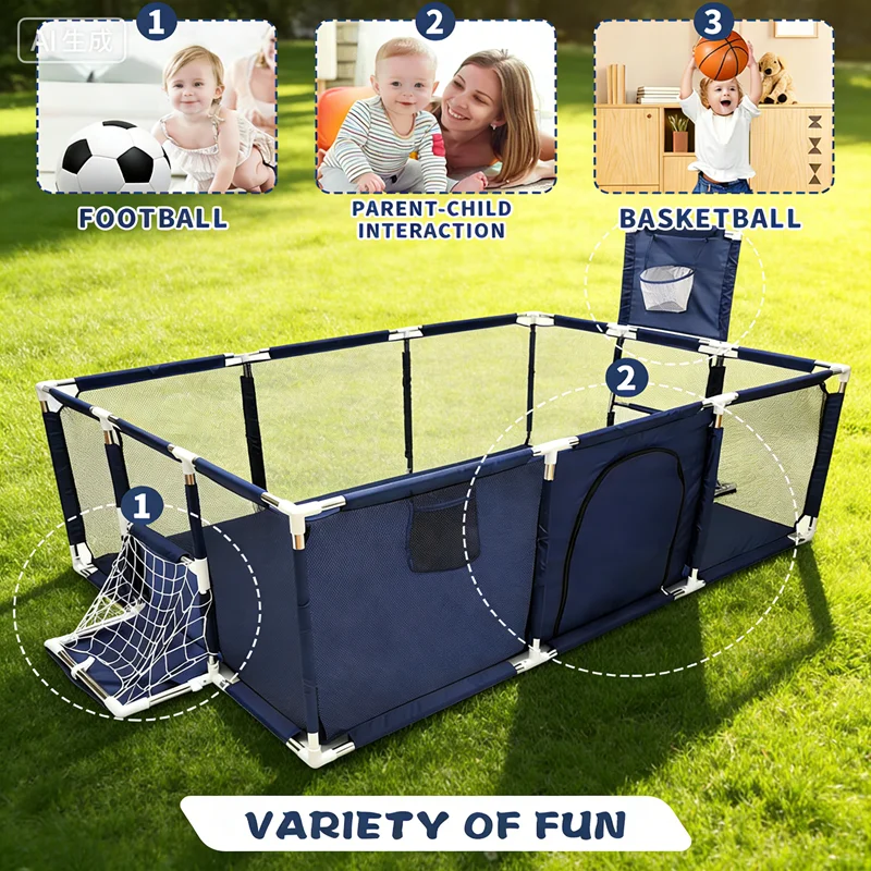 IMBABY Parque infantil para bebés anticaídas con aro de baloncesto - imagen 5