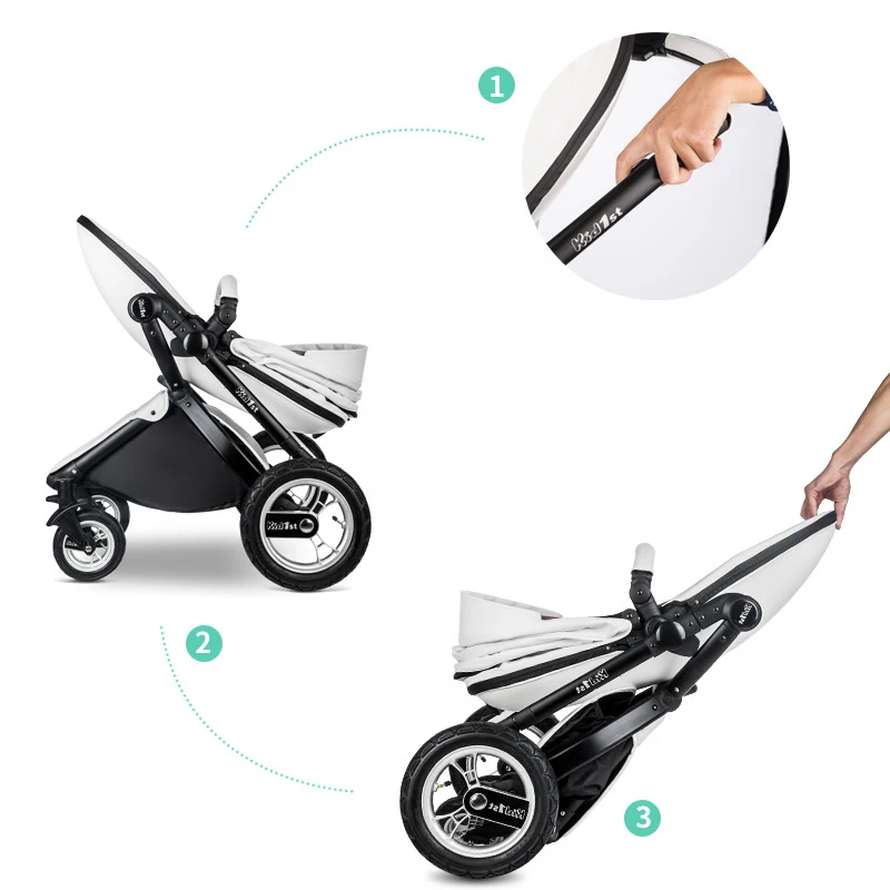 Cochecito convertible cuero PU lujo para recién nacido capota amplia - imagen 2