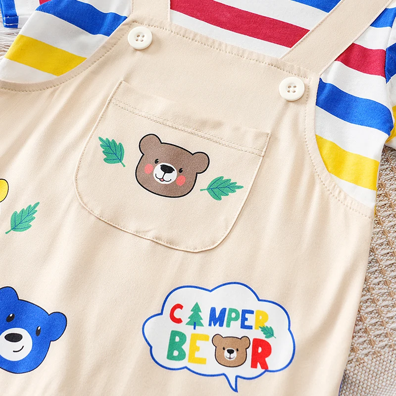 Mono bebé de algodón estampado oso con tirantes arcoíris - imagen 5