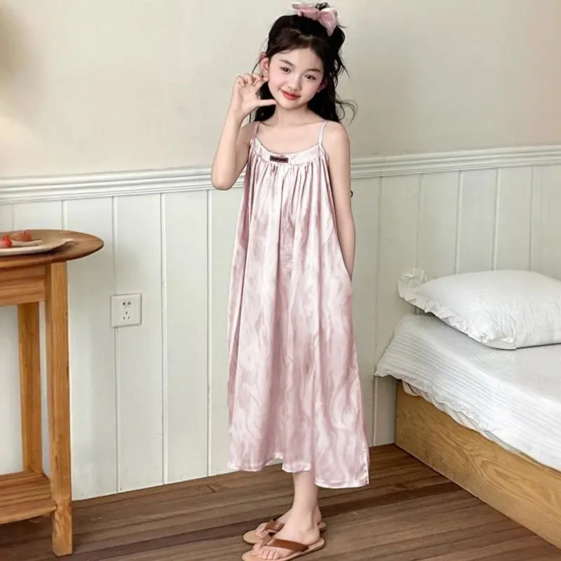 Pijama de niña verano estilo sencillo y tierno en color liso fino - imagen 2