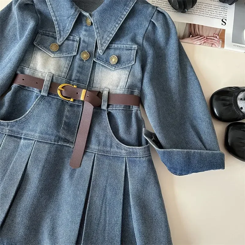Falda vaquera con cinturón para niña – estilo otoño elegante - imagen 2