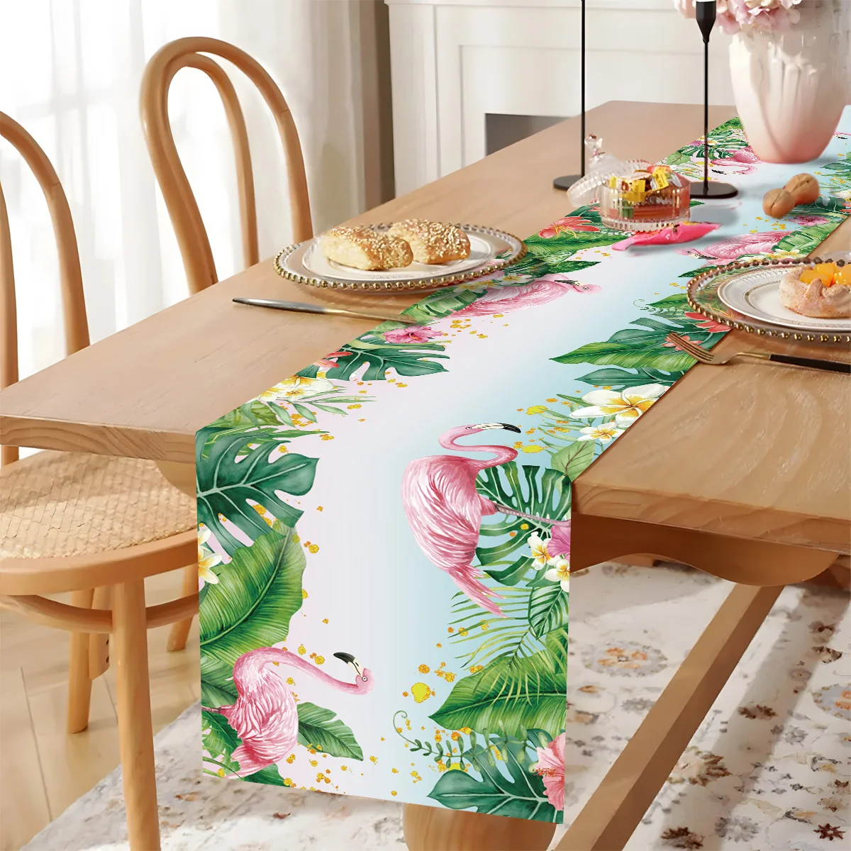 Decoración de mesa tropical para fiesta de cumpleaños