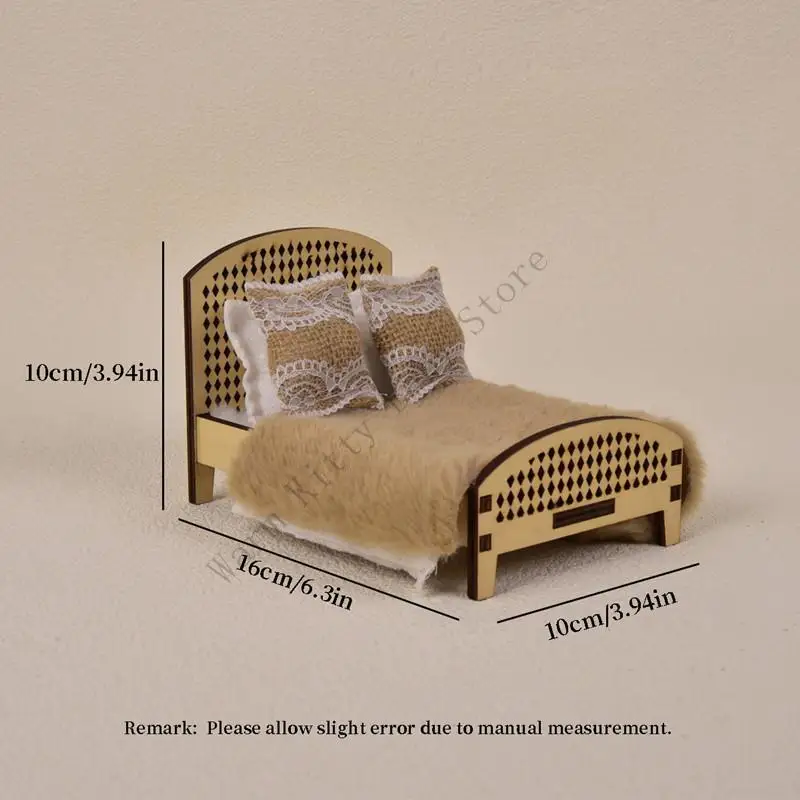 Vista del accesorio cama doble para casa de muñecas 1:12