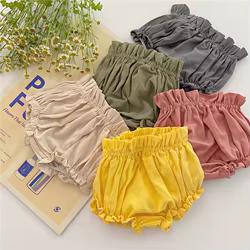 Pantalón bloomer de lino con volantes para bebé niña