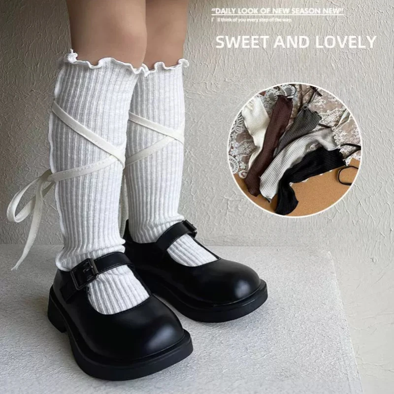 Calcetines escolares altos de algodón suave con lazo para niños - imagen 4