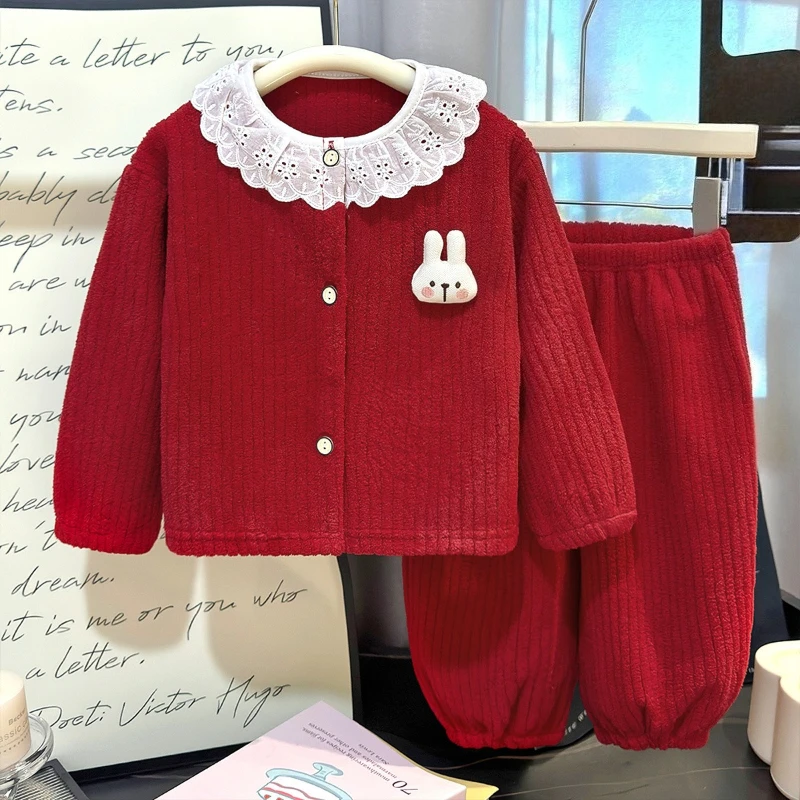 Conjunto de pijama de franela para niñas de invierno conejito - imagen 5