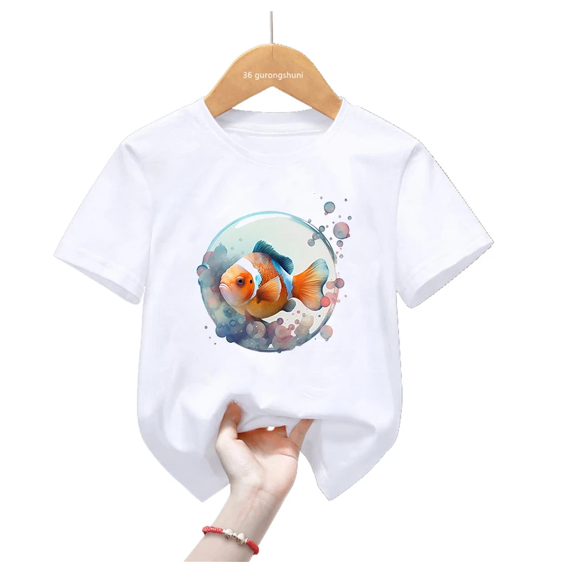 Camiseta infantil de pez payaso estilo acuarela manga corta Harajuku Kawaii - imagen 4