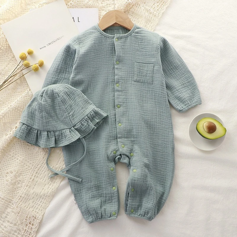 Pelele unisex de gasa algodón para bebé, manga larga y suave
