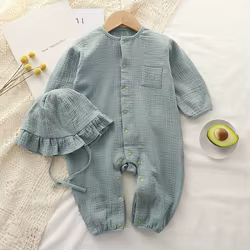 Pelele unisex de gasa algodón para bebé, manga larga y suave