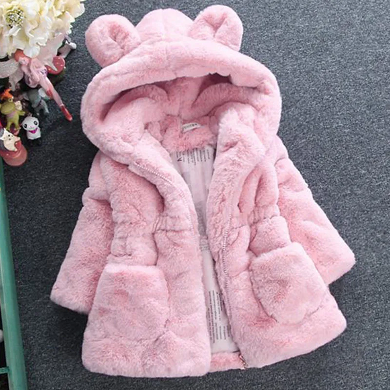 Chaqueta polar rosa con capucha para niña – Abrigo de invierno cálido