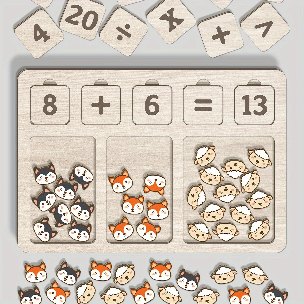 Juego de números de madera para contar animales, educativo