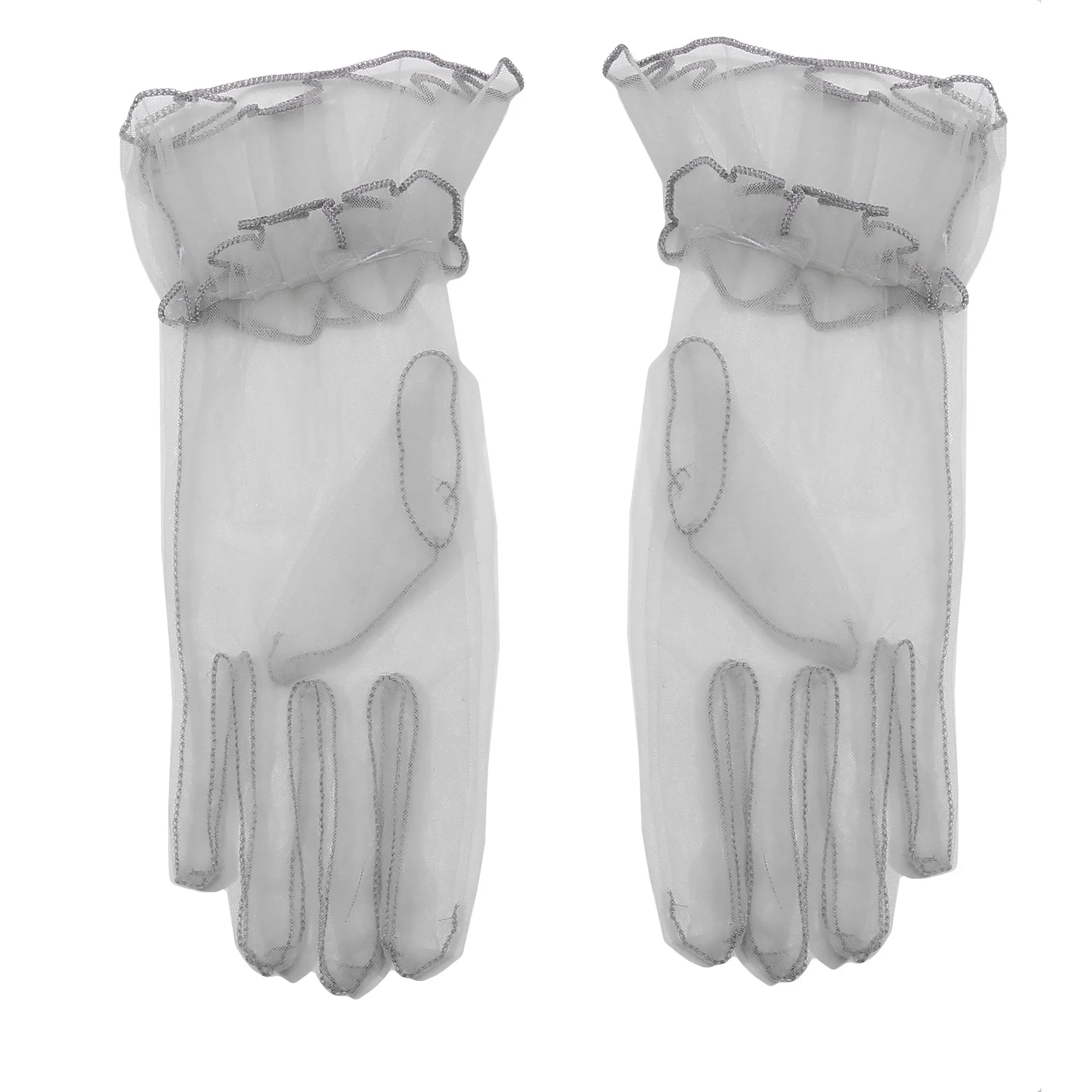 Guantes de encaje cortos elásticos de tul transparente para boda y noche - imagen 5