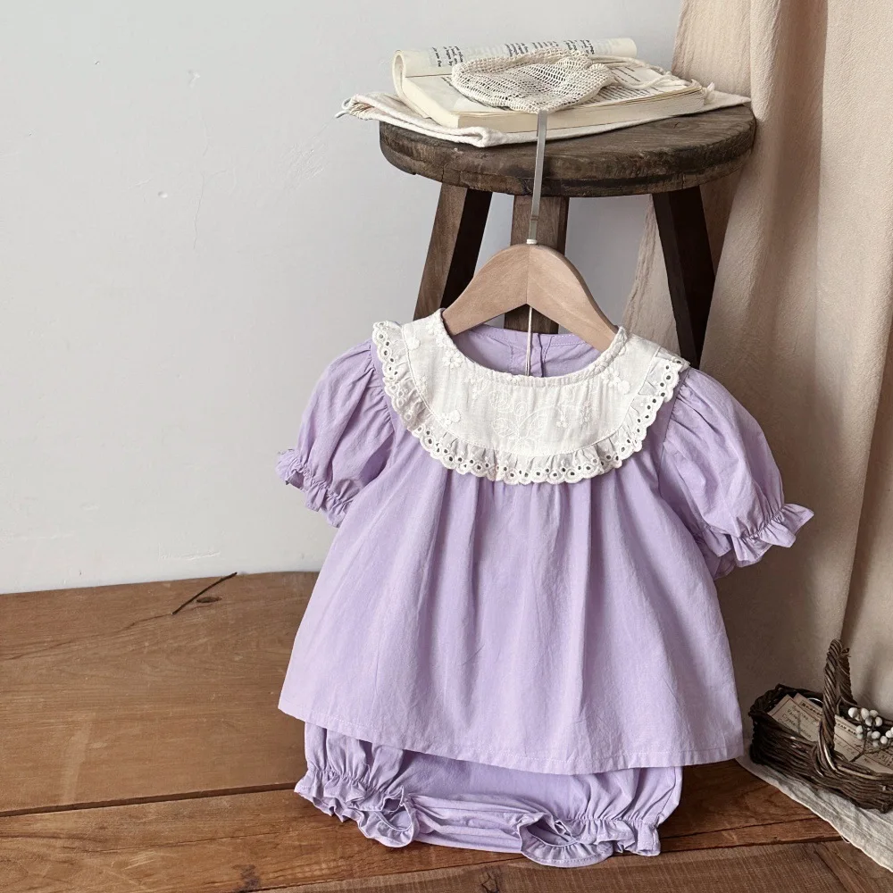 Conjunto recién nacido de algodón con blusa encaje y pantalón - imagen 2