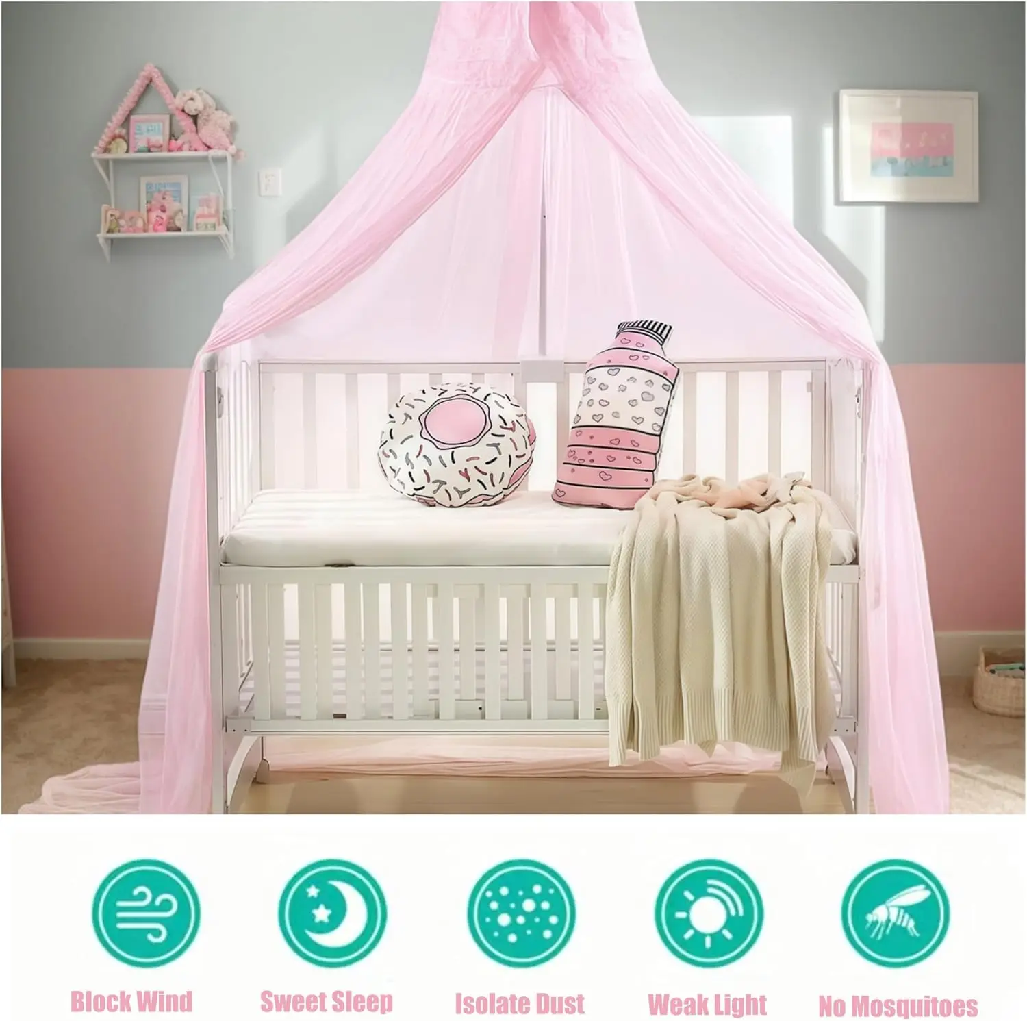 Dosel para cuna de bebé ajustable en altura con malla transpirable - imagen 5