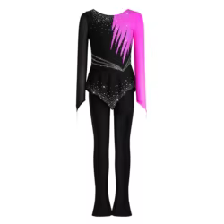 Maillot ballet con pedrería brillante, mangas largas y peplum