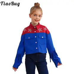 Chaqueta vintage de gamuza sintética con borlas para niña
