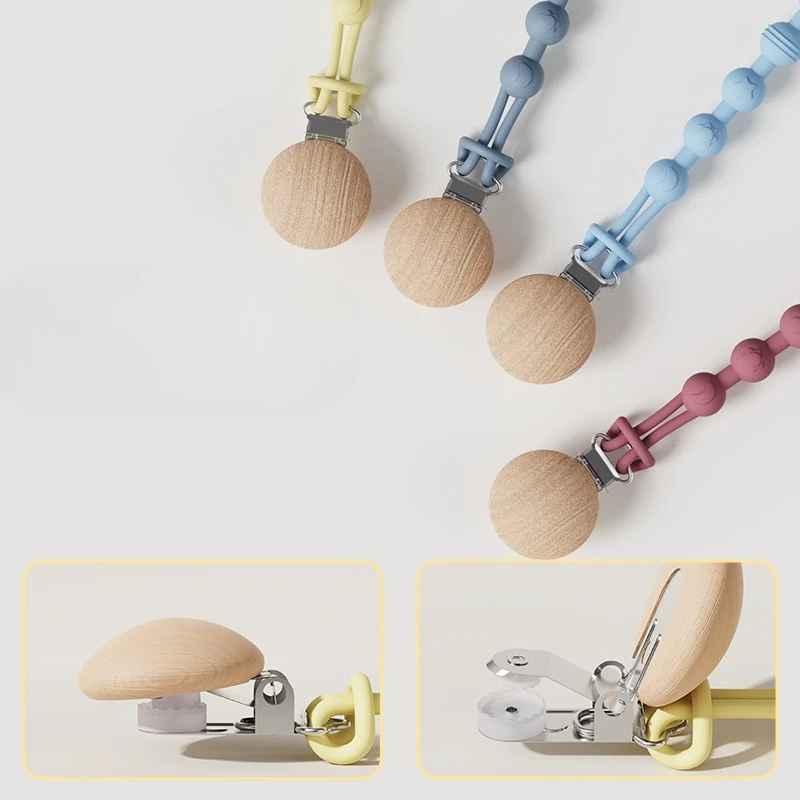 Clip para chupete de silicona y madera con soporte de cadena - imagen 3