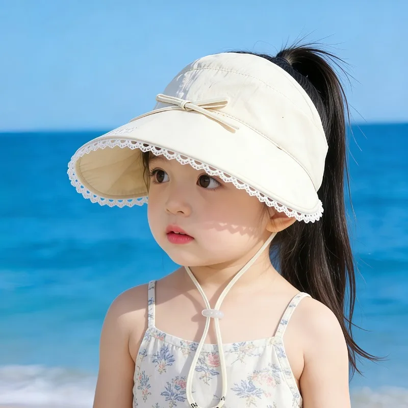 Sombrero de sol infantil con lazada y ala ancha, transpirable