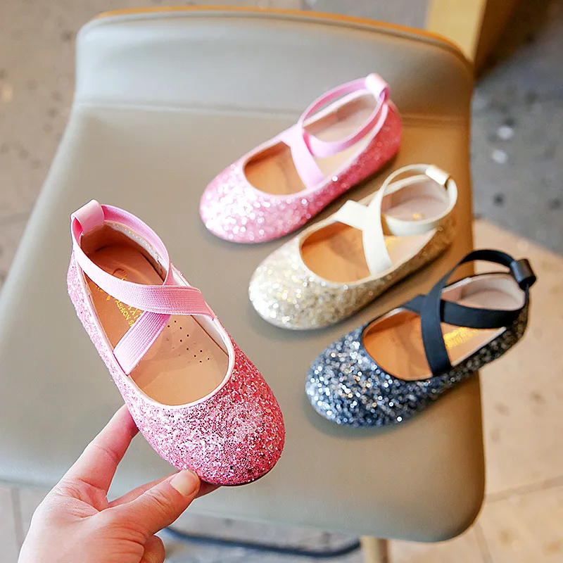 Zapatos Mary Jane de cuero y purpurina para niña